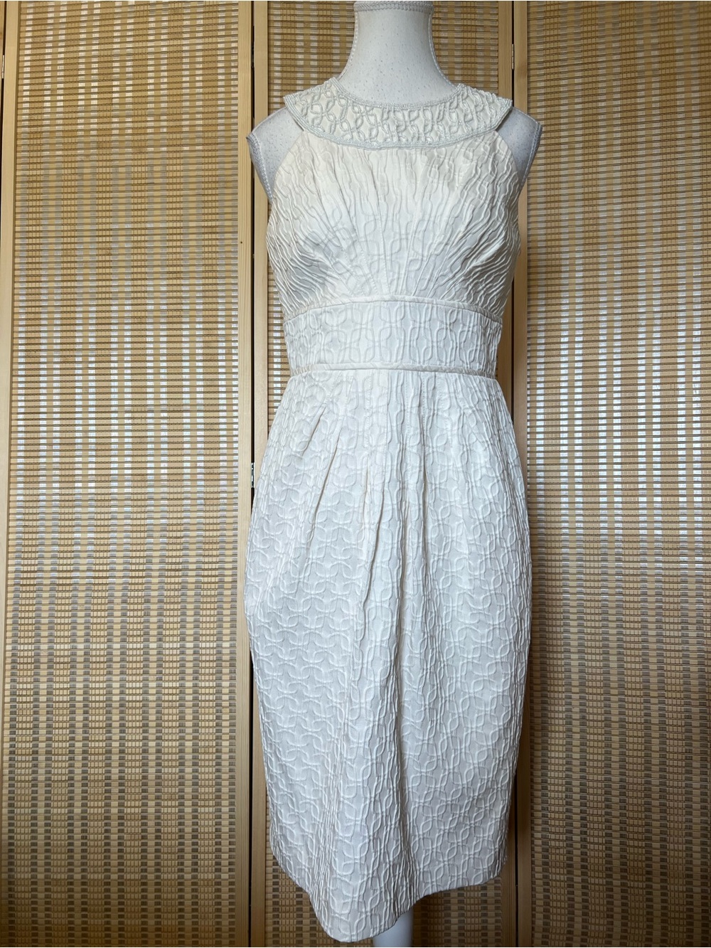 Adrianna Papell Ivory Textured Embroidered Fit & Flare Midi Dress Size 6